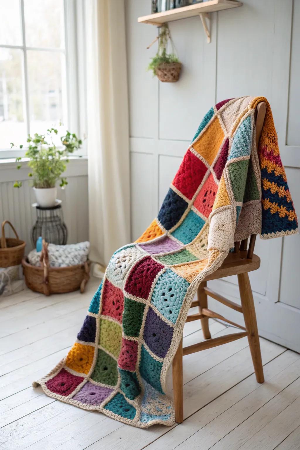 Embrace your creativity with a vibrant patchwork sweater that tells your unique style story.