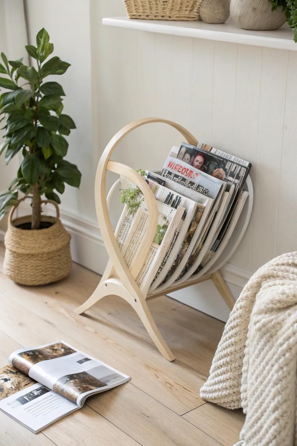 Transform your space with this chic upcycled magazine rack, blending functionality with artistic flair.