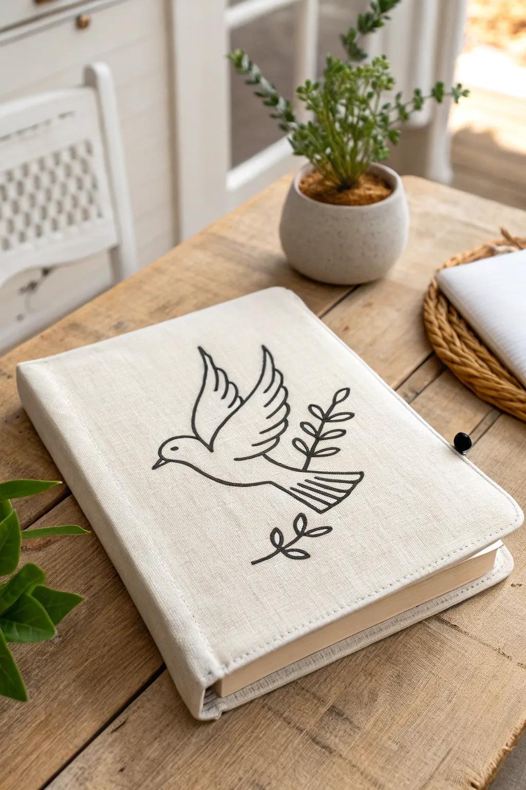 Embrace simplicity with a minimalist line art Bible cover that speaks volumes in tranquility and elegance.