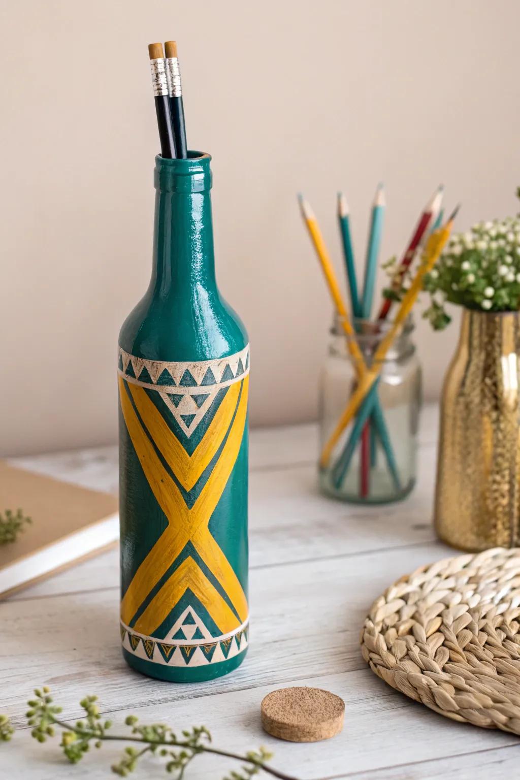 Transform your workspace with chic and colorful bottle pencil holders that combine minimalism with a boho flair!
