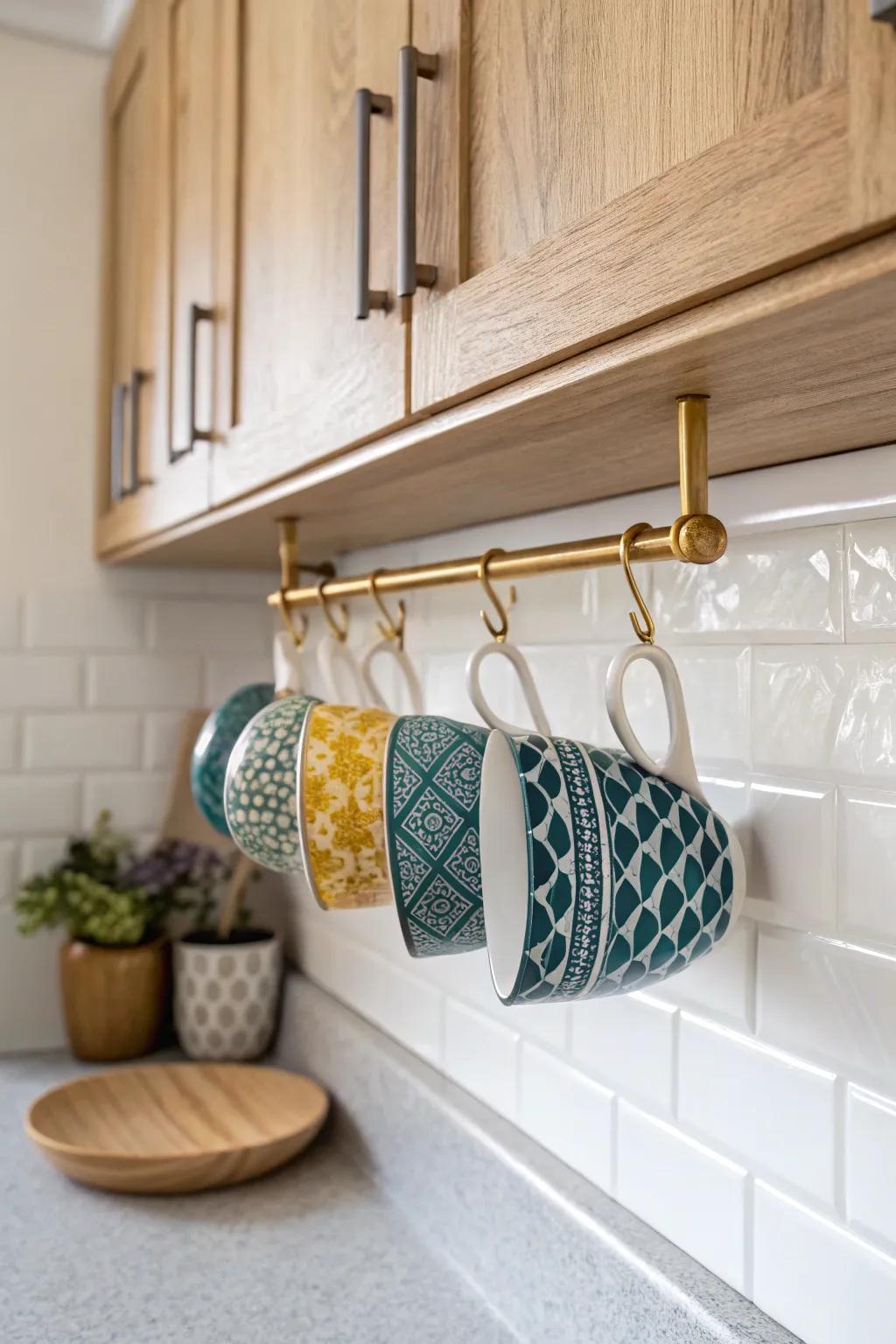 Elevate your kitchen style with these chic under-cabinet hooks—perfect for showcasing your favorite teacups.