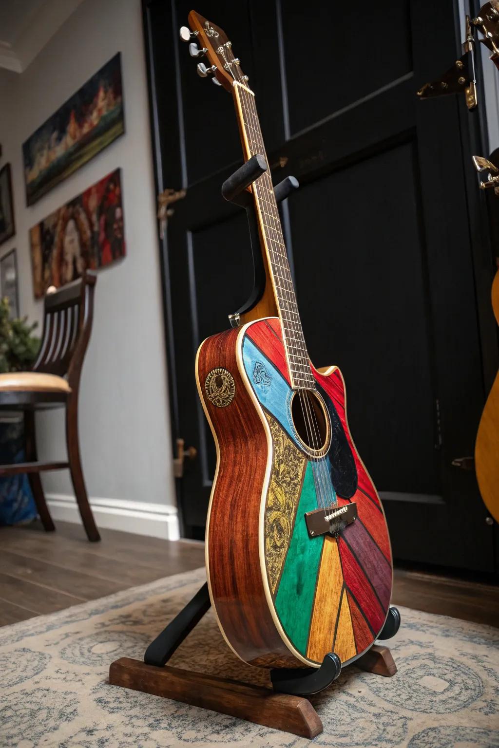 Transform your space with a custom-painted guitar stand that speaks volumes about your style.