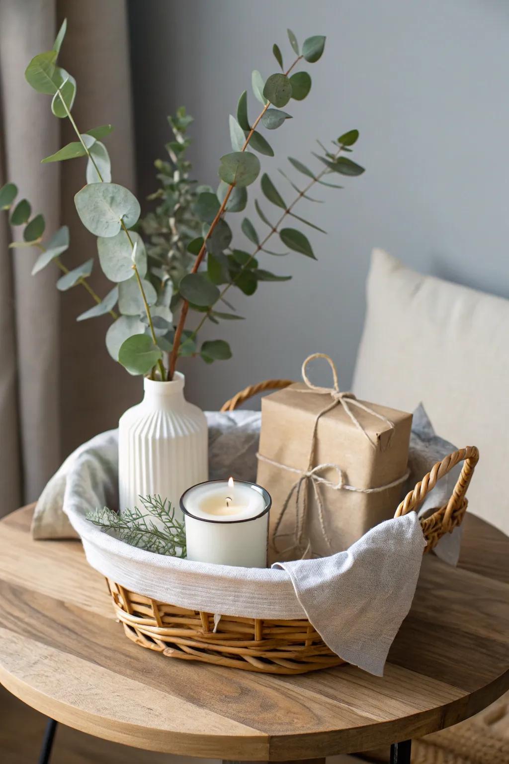 Embrace minimalist elegance with this chic gift basket idea. Perfect for those who value simplicity and natural beauty.