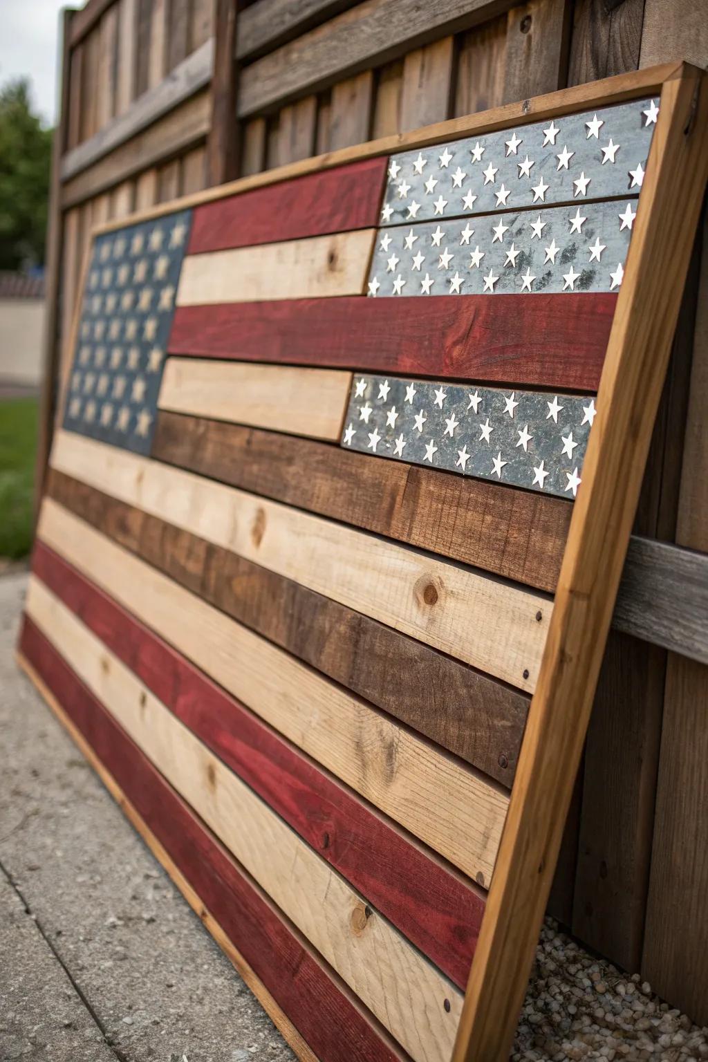 Reflect your style with a touch of sparkle—elevate your space with this handcrafted pallet flag design.