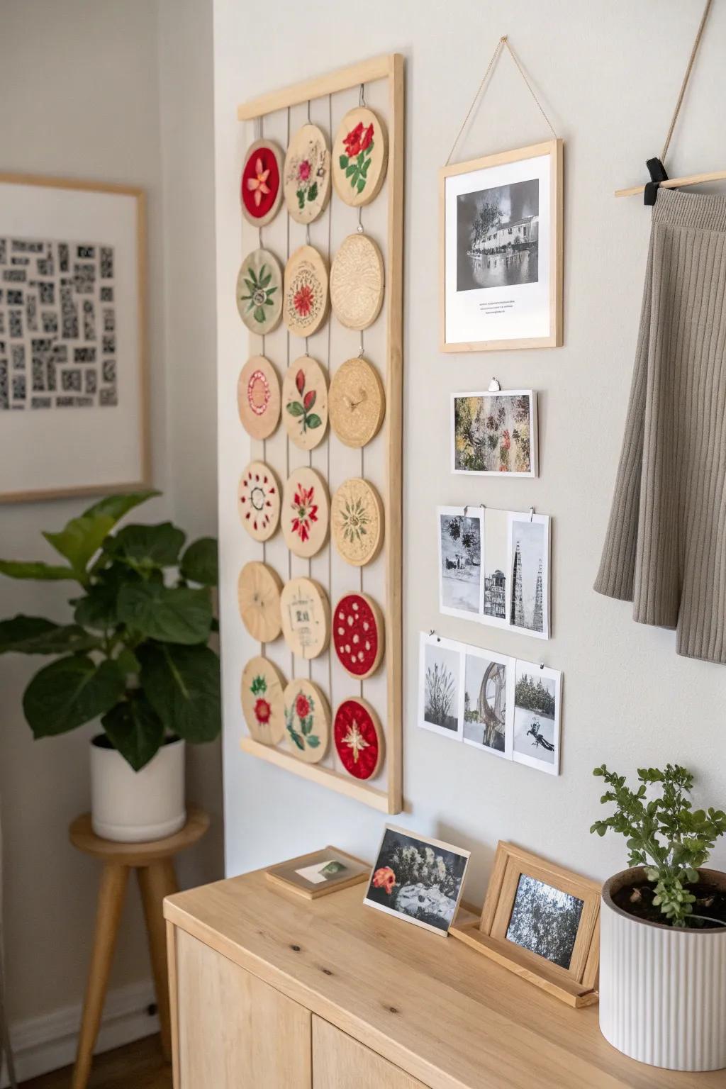 Elevate your space with a stunning gallery wall that tells your unique story through patches, art, and photos.
