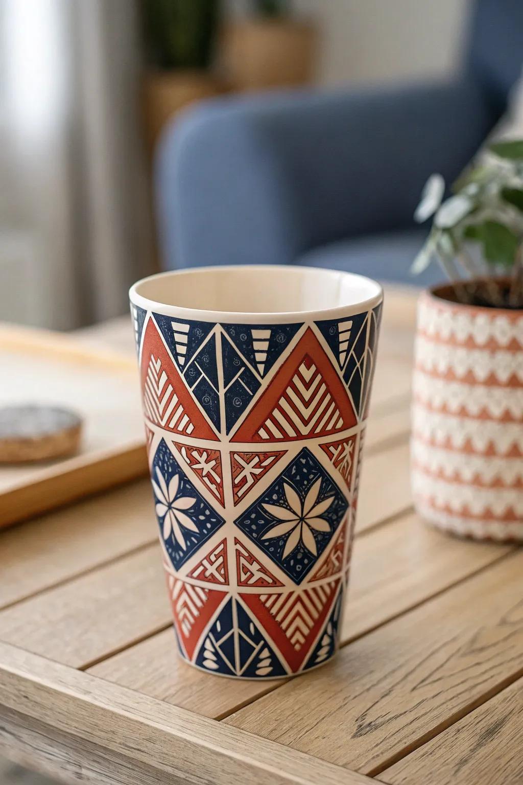 Elevate your gatherings with this stunning geometric tumbler, where Scandinavian minimalism meets Boho chic elegance.