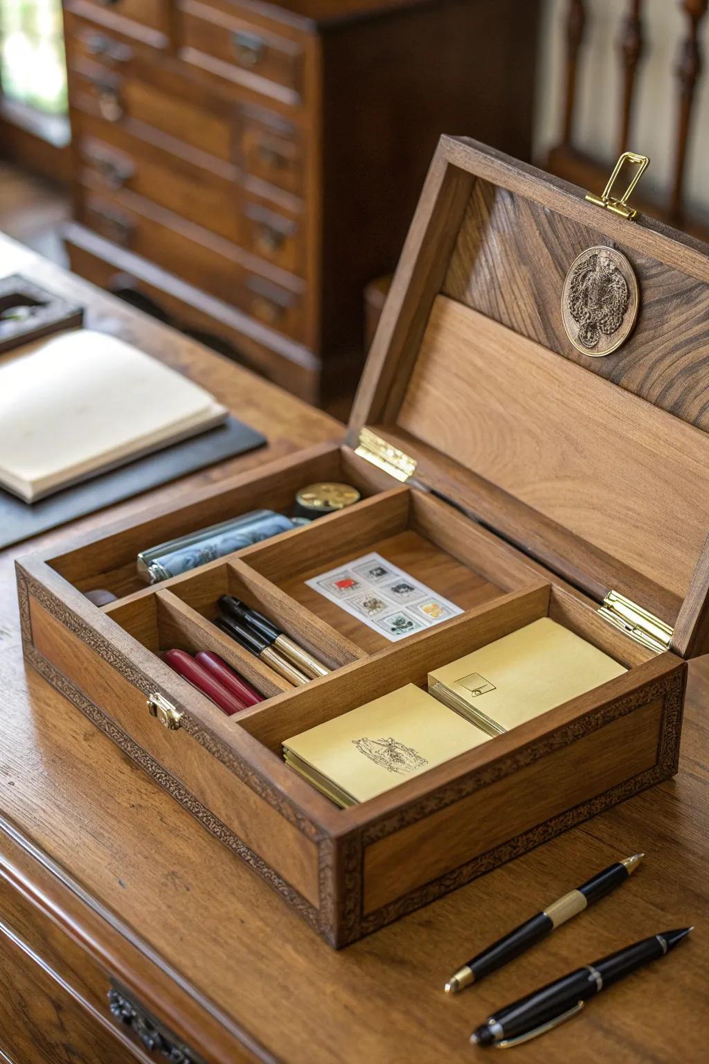 Elevate your workspace with a handcrafted cigar box desk organizer—where style meets functionality.
