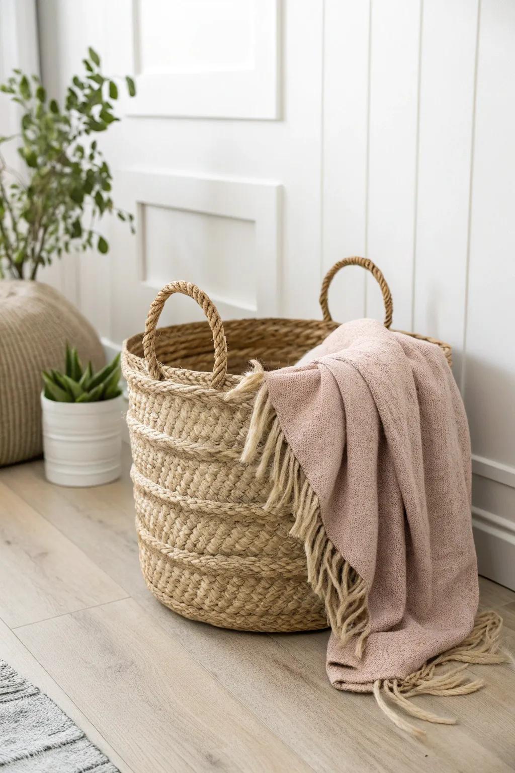 Elevate your home organization with this chic and functional rope basket. Perfect for adding a touch of natural beauty to any room.