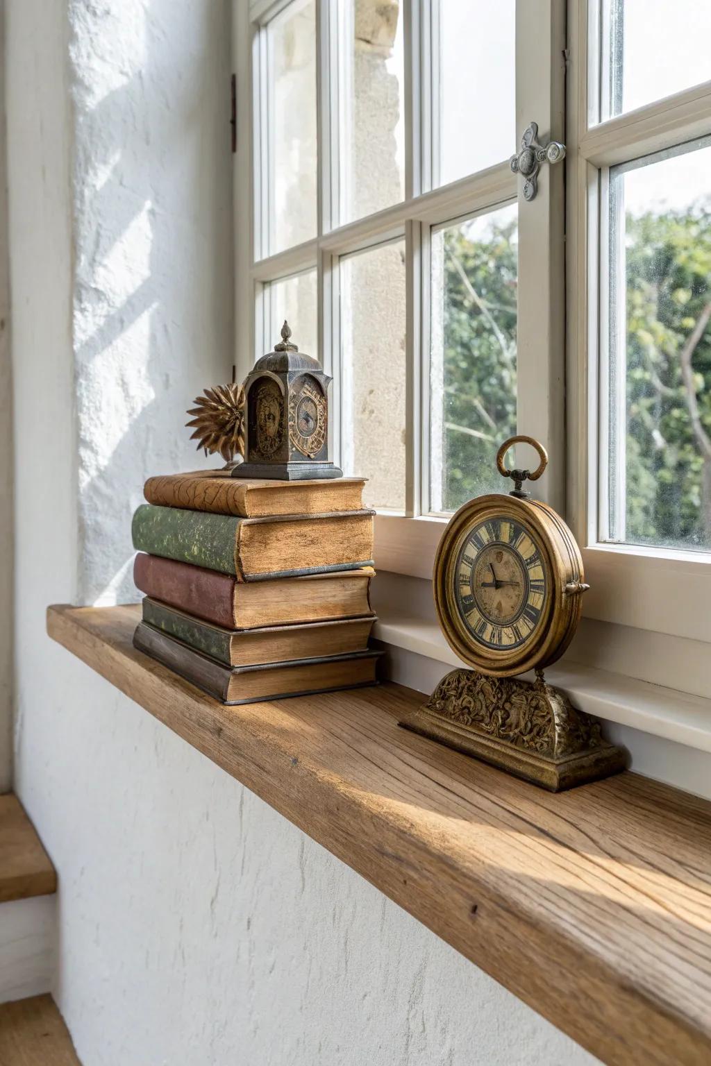 Embrace vintage charm with a curated window sill display that tells your unique story.