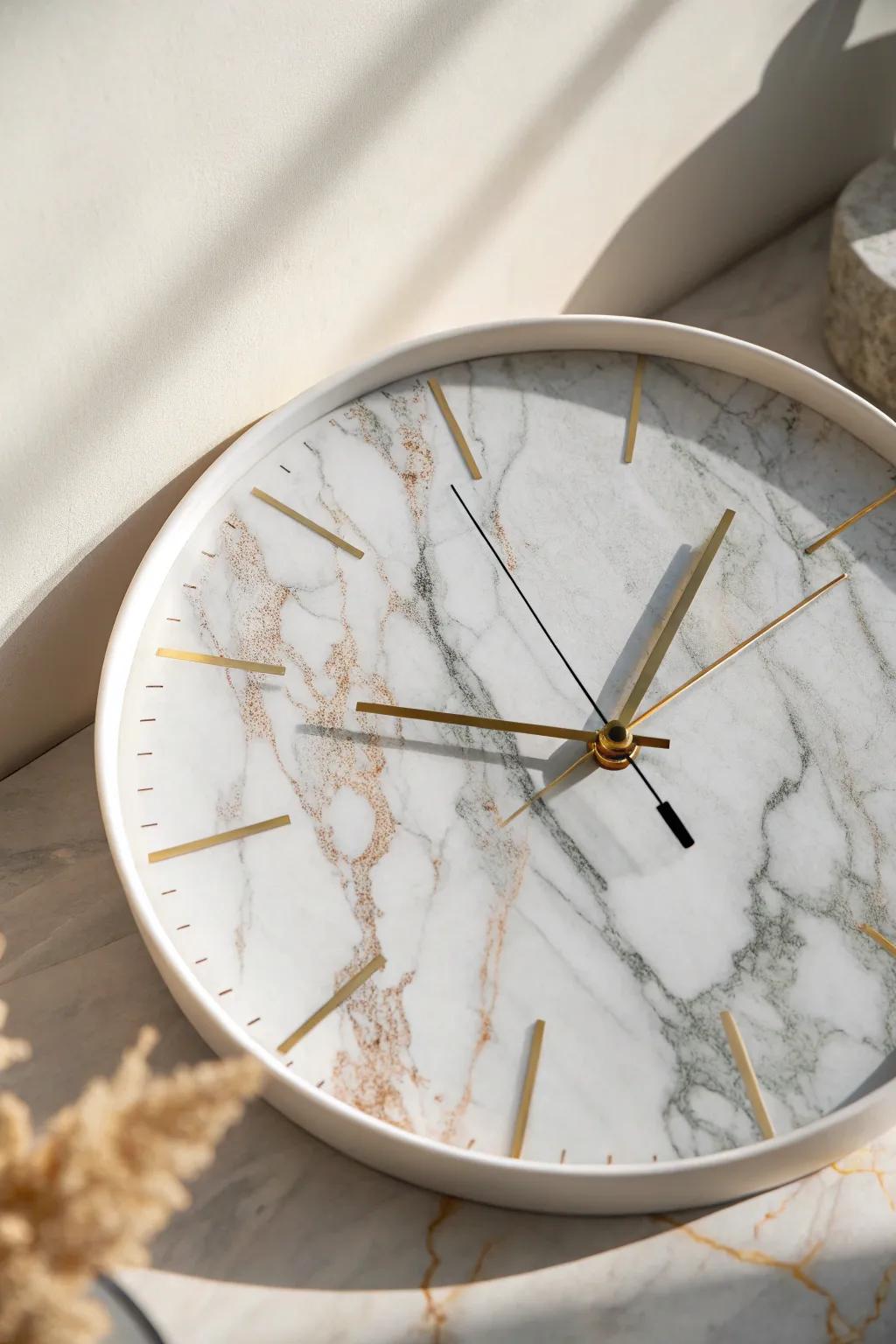 Timeless Elegance: Elevate your space with a marble-inspired clock face that blends simplicity with luxury.