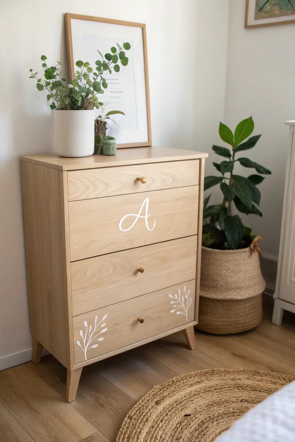 Add a personal touch to your space with hand-painted initials, blending Scandinavian minimalism with Boho elegance.