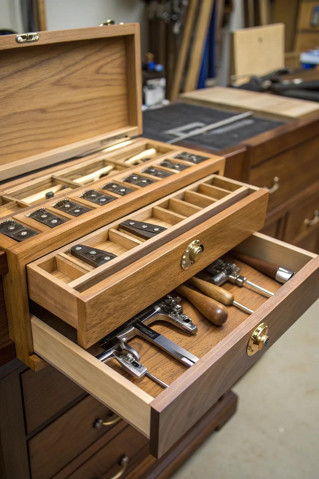 Master the art of organization with expertly crafted drawer compartments for your pipe clamps.