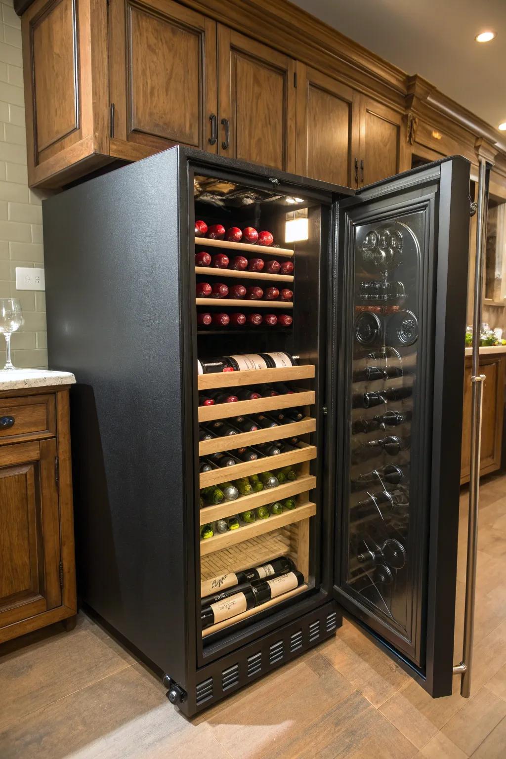 Elevate your space by transforming an old freezer into a stylish wine cellar. A perfect blend of functionality and craftsmanship.