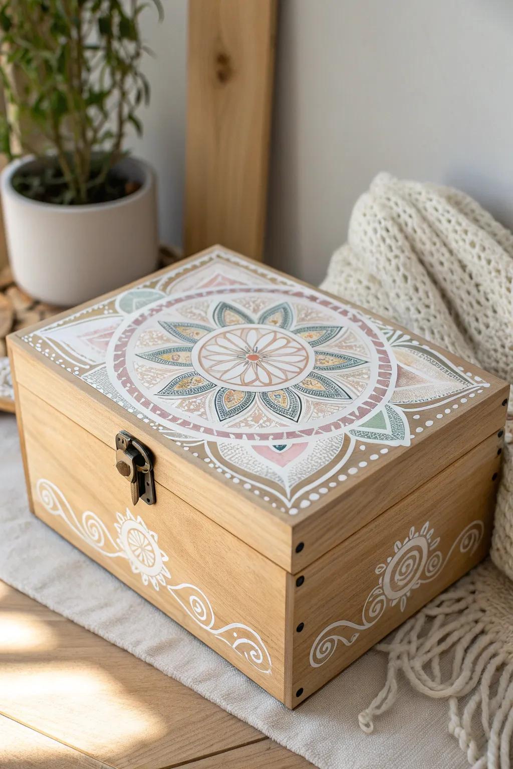 Unlock tranquility with this mandala-adorned treasure chest, where craftsmanship meets serenity.