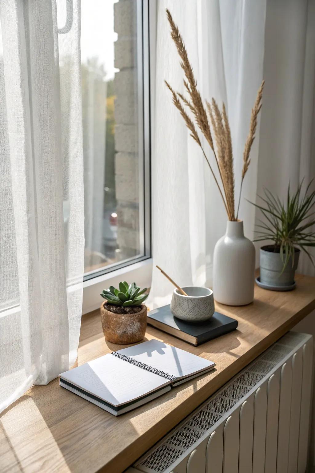 Elevate your work inspiration with a serene window sill workspace.