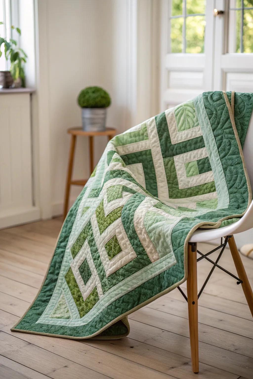Get lost in the serene beauty of a green garden maze quilt, where simplicity meets craftsmanship.