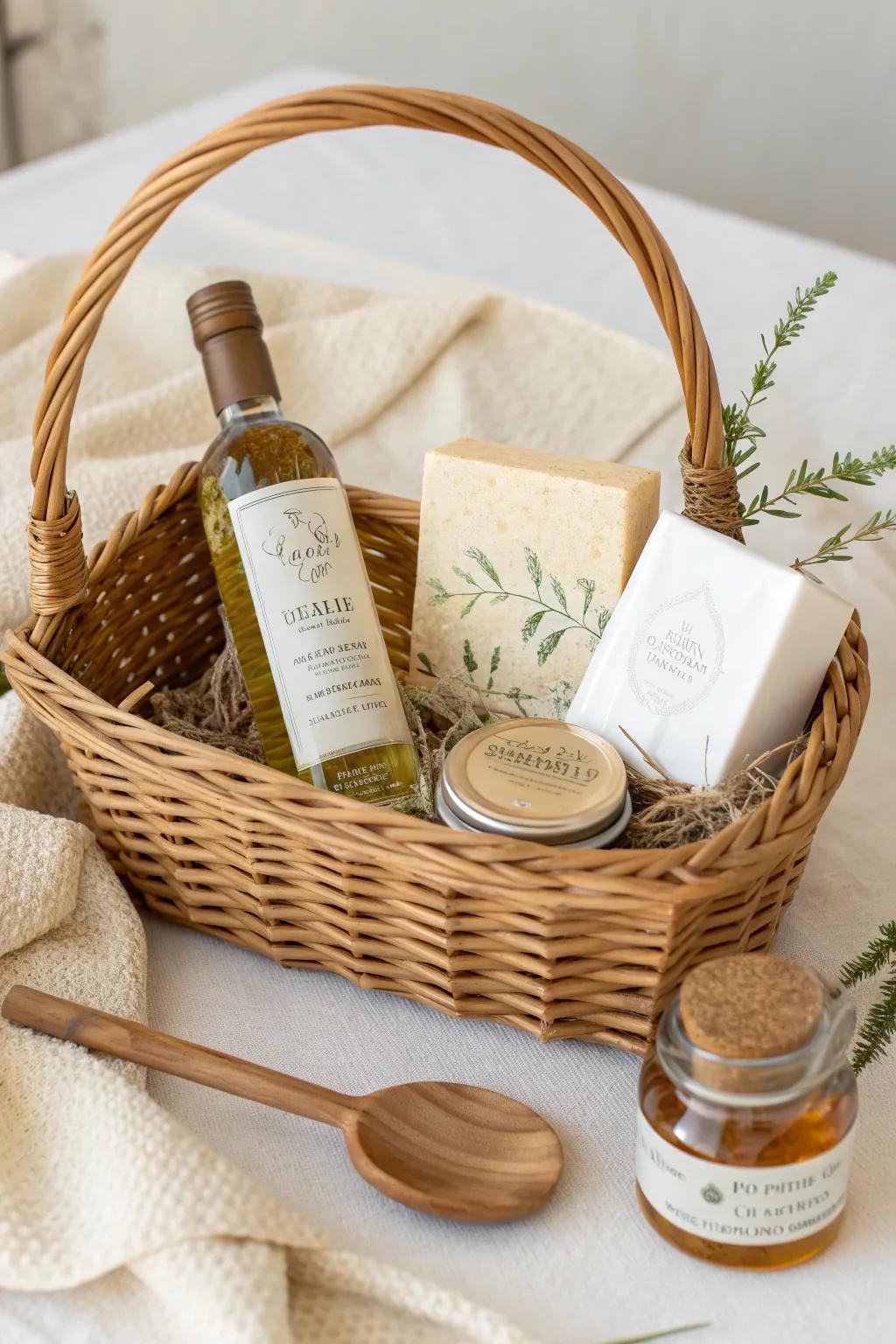 Elevate your gift-giving with a naturally elegant, layered basket presentation.