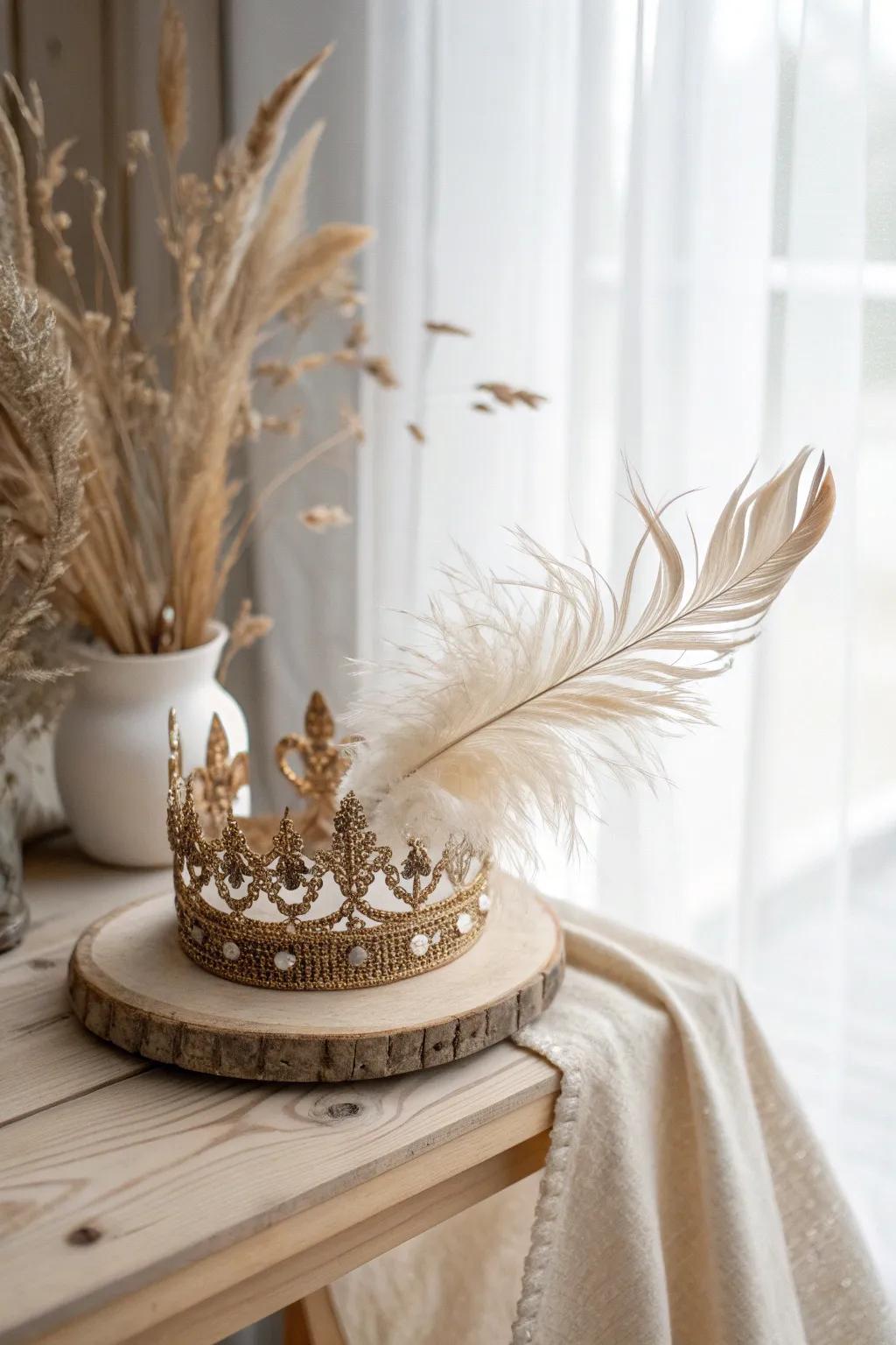 Embrace your inner queen with feathered elegance.