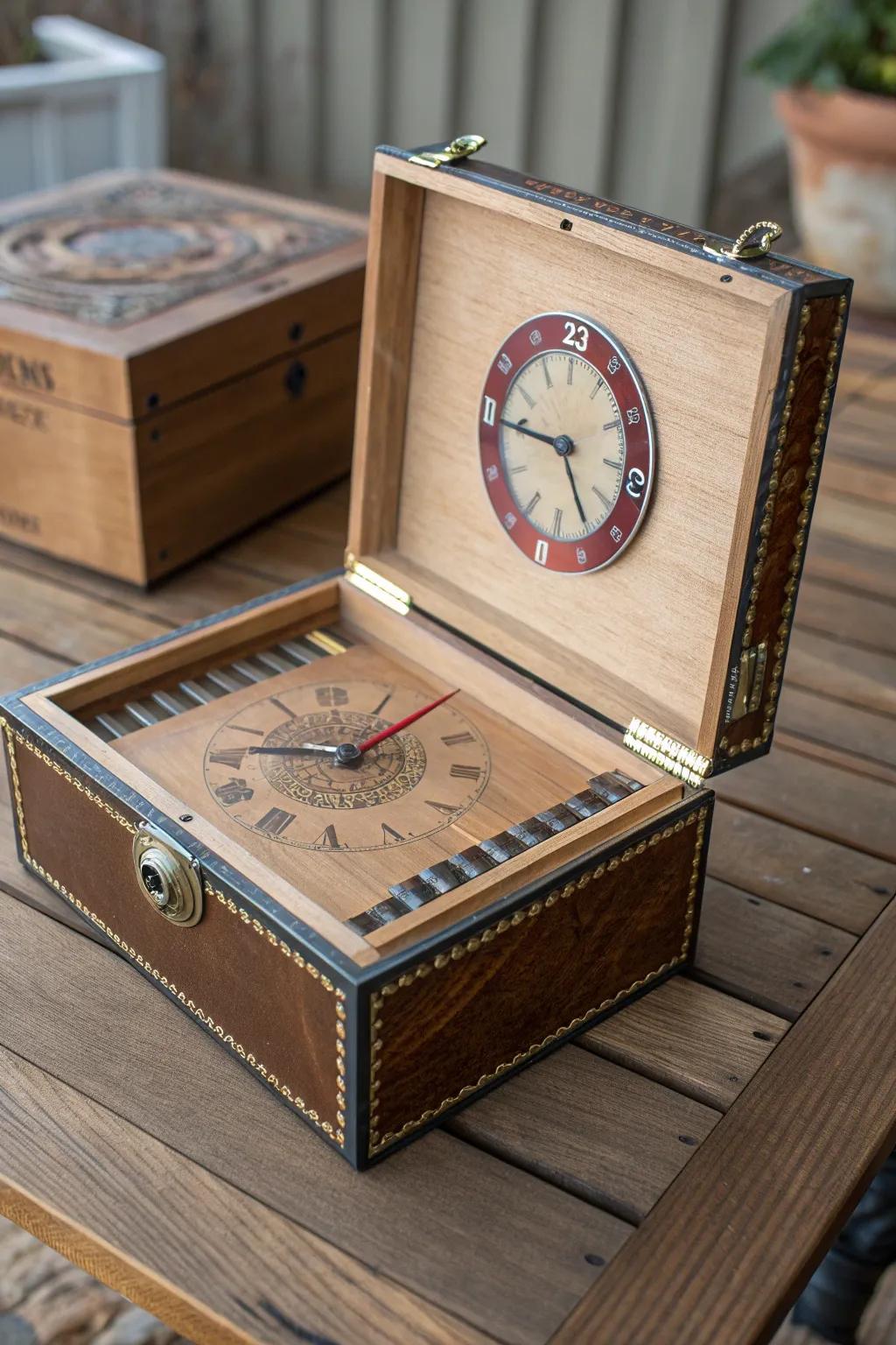 Transform tradition with style: A cigar box DIY clock that merges vintage charm with modern flair.