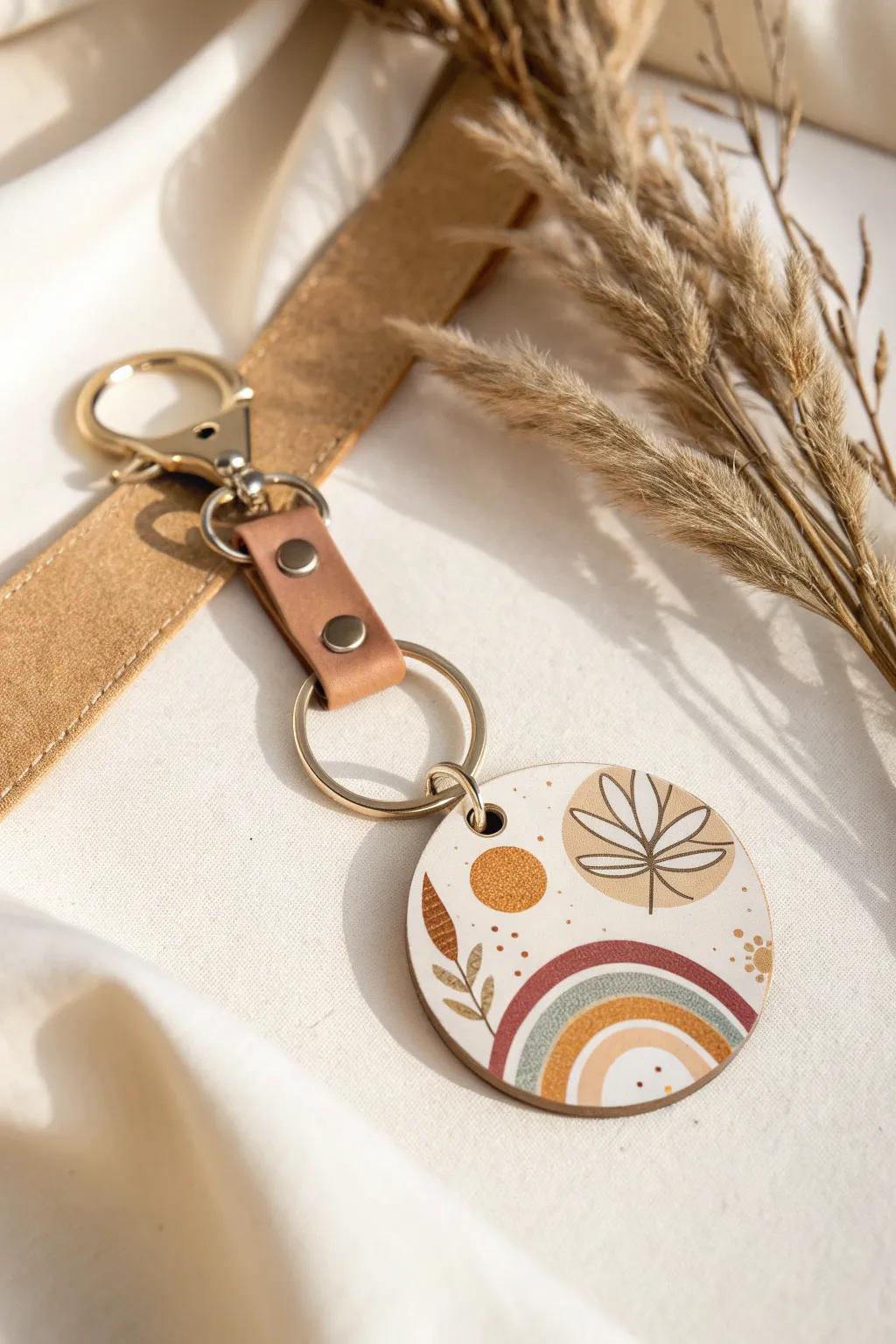 Carry a touch of artistry with you: a stunning sublimated keychain that blends Scandinavian minimalism with boho charm.