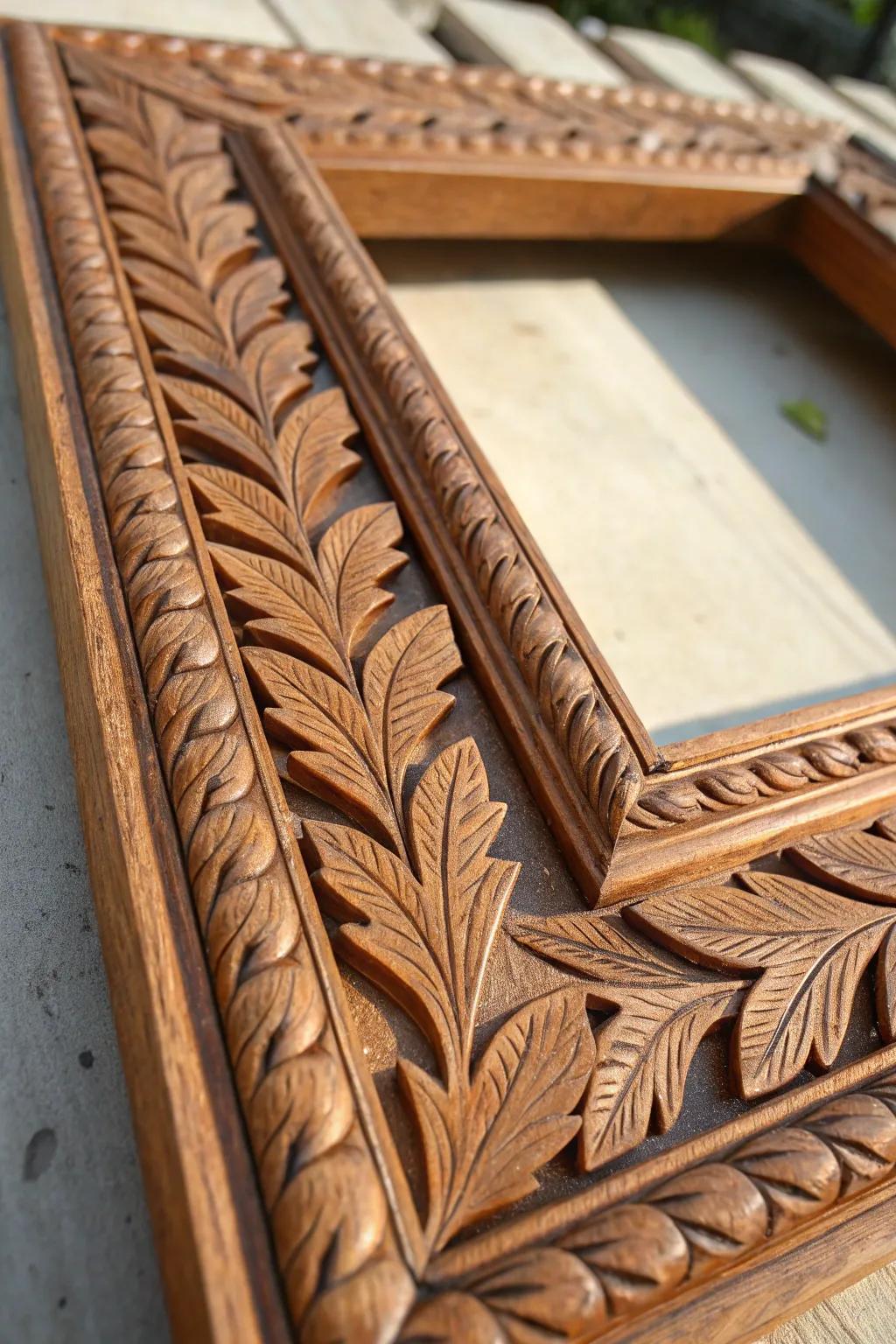 Embrace the art of woodworking with exquisite leafy borders that celebrate nature's elegance.