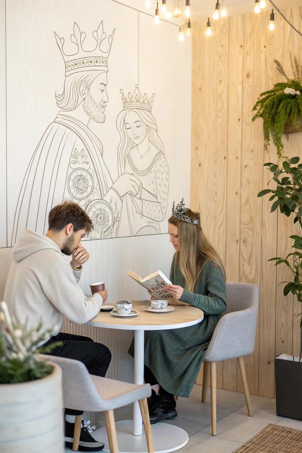 Royals Unwind: A serene café moment capturing the simple elegance of kings and queens.