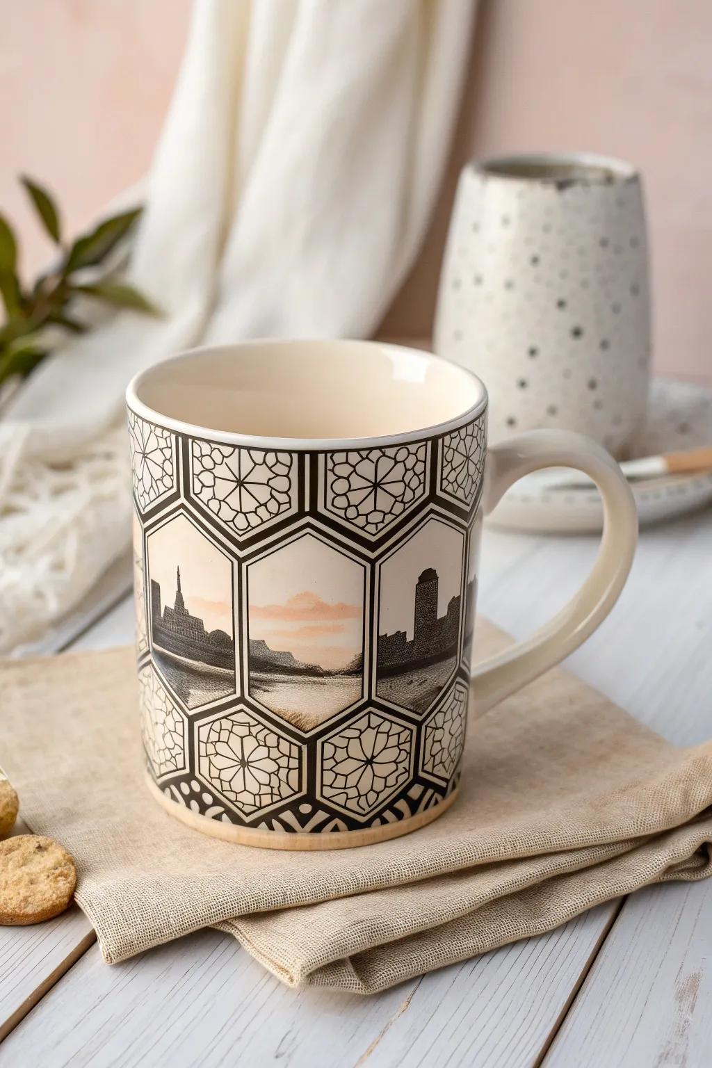 Elevate your coffee moments with this geometric chic mug—where modern design meets artistic flair.