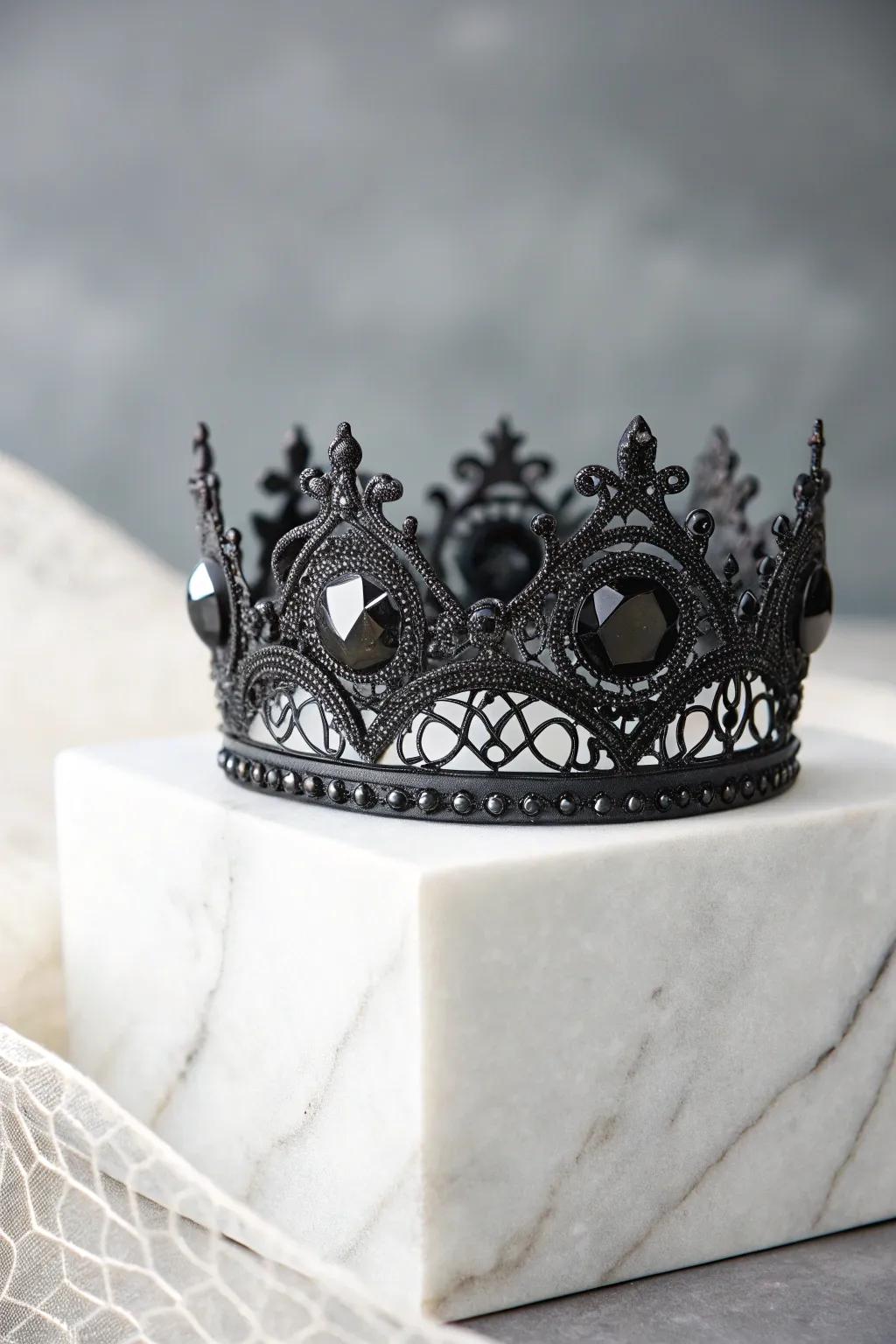 Embrace the allure of a gothic queen with this striking crown, where elegance meets mystery.