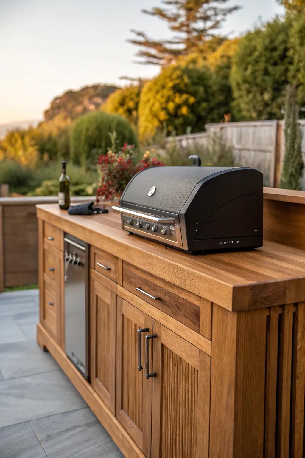 Transform your cookouts with an integrated speaker system on your handcrafted wood grill station.