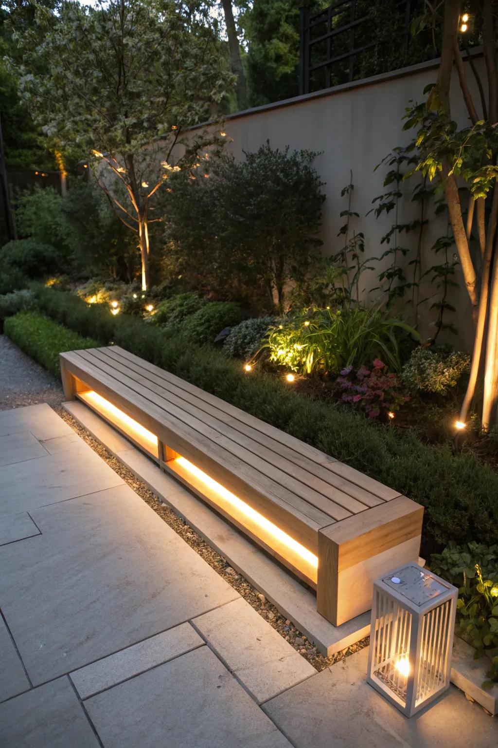 Illuminate your evenings with this stylish bench featuring built-in lighting, perfect for creating a magical garden ambiance.