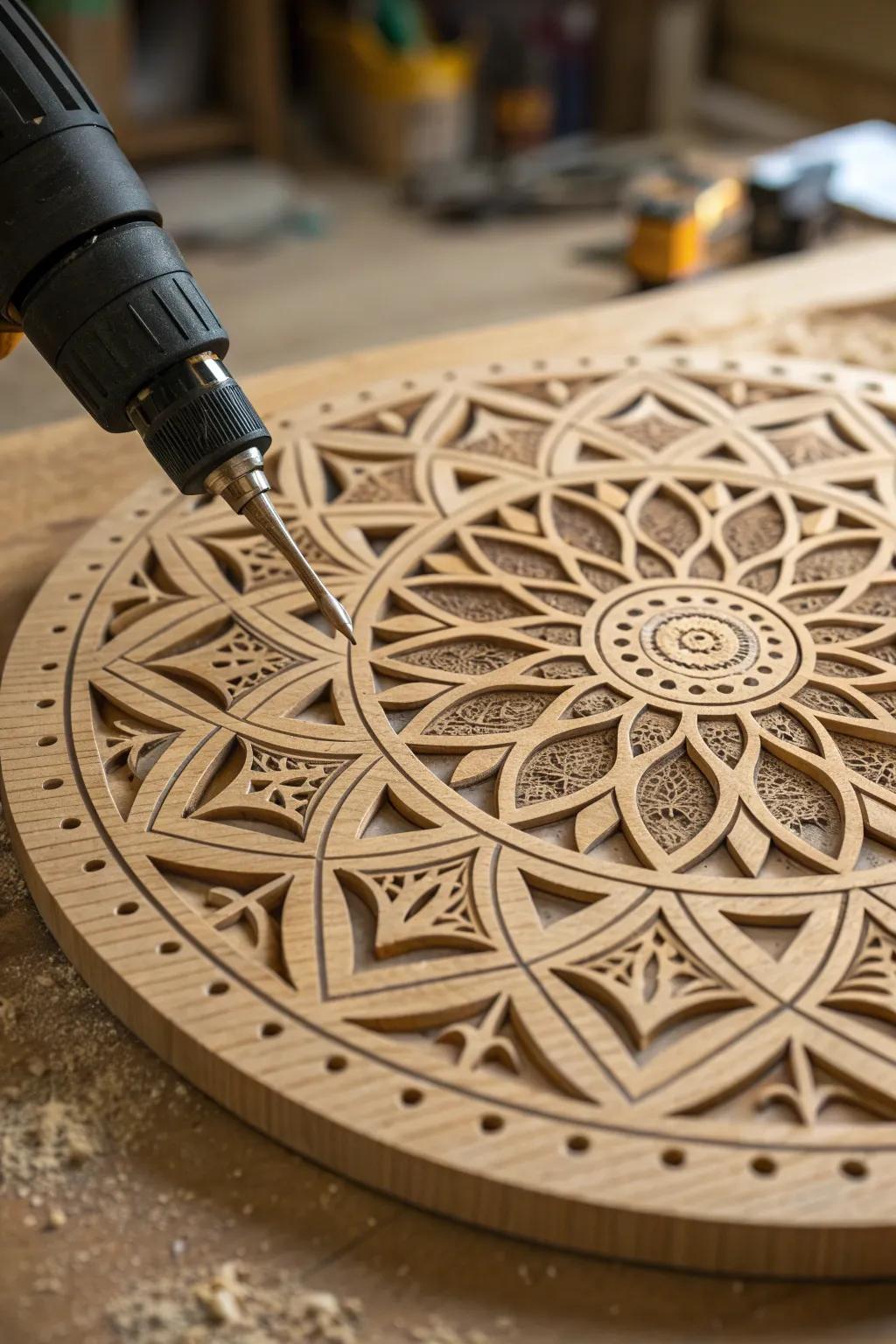 Master the art of Dremel carving with this stunning mandala design—perfect for adding a touch of sophistication to any space.