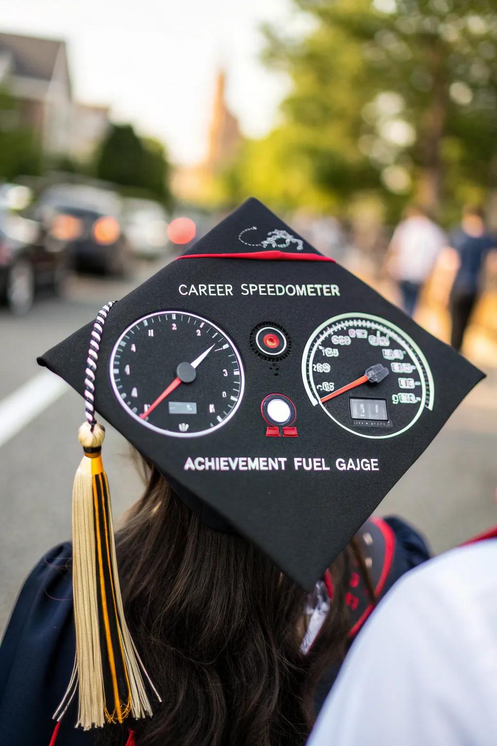 Accelerate into the future: Graduation cap with a gearhead twist.