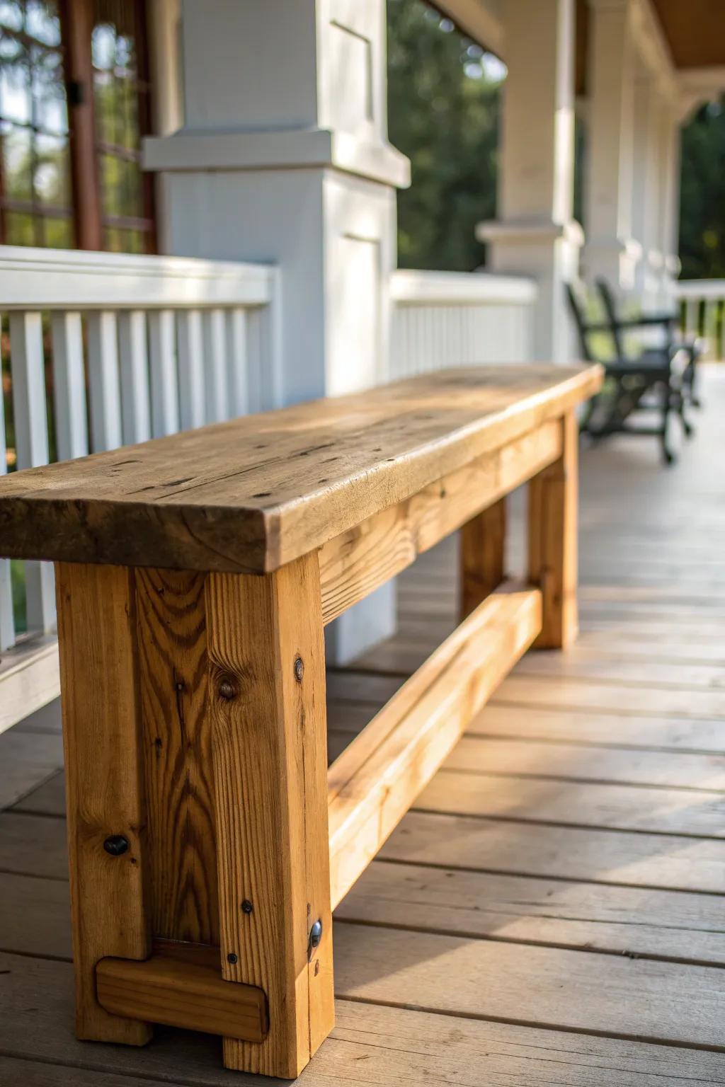 Embrace the charm of countryside living with this elegantly crafted rustic farmhouse bench.