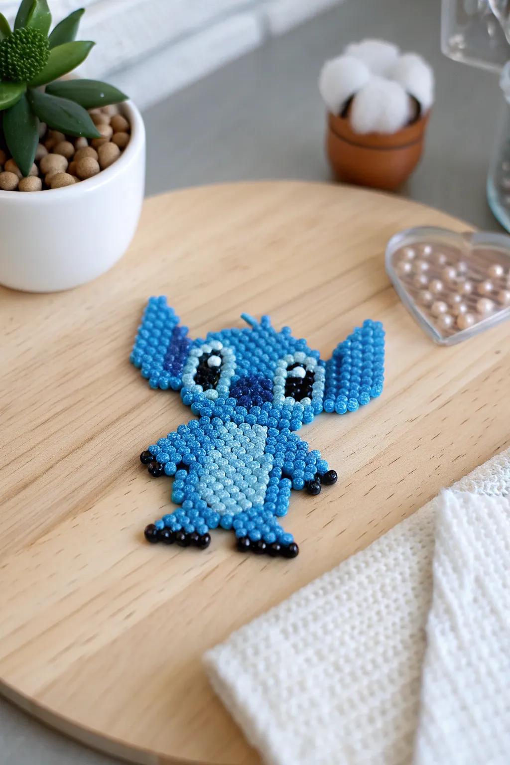 Charming minimalism meets crafty creativity with this delightful Stitch made from blue Perler beads.