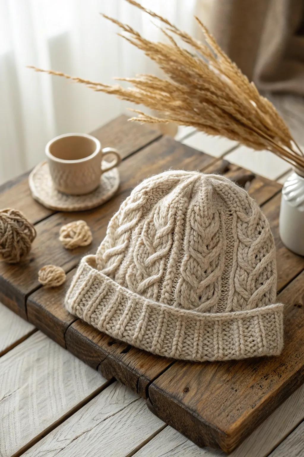 Elevate your style with the timeless elegance of cable stitch crochet hats. Perfect for the modern minimalist with a Boho spirit. 🌿 #HandcraftedElegance #ScandinavianChic