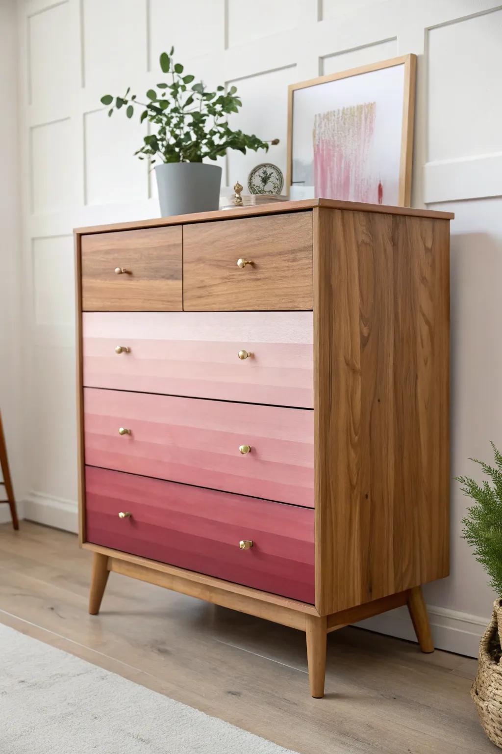 Transform your space with a graceful ombre dresser blend - perfect harmony of color and craftsmanship.