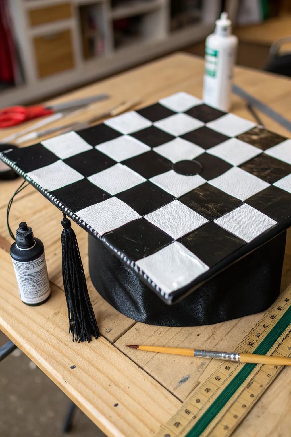 Race to Success: A Checkered Flag Graduation Cap for Car Enthusiasts
