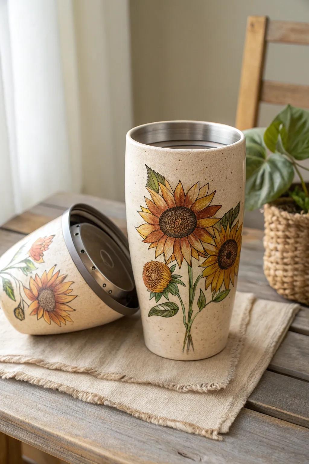 Discover the hidden charm of summer with our Sunflower Delight tumbler—where rustic meets radiant!
