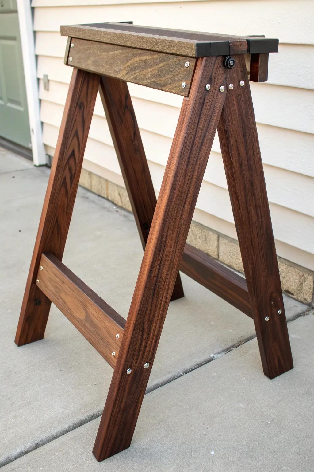 Elegant Craftsmanship: A Folding Sawhorse That Blends Style and Function.