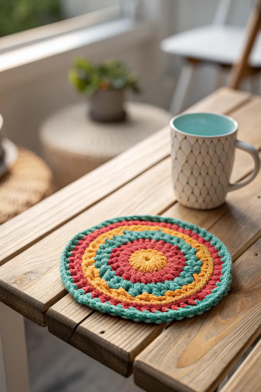 Add a splash of color to your table with these delightful crochet coasters!