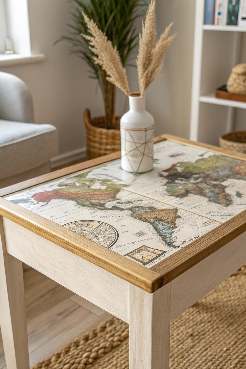 Transform your table with the timeless charm of decoupage, where vintage maps meet minimalist elegance.