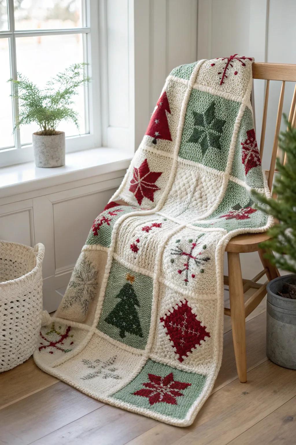 Snuggle up in holiday warmth with a patchwork crochet blanket that tells your winter story. 🌲✨ #ScandiBoho #CrochetLove
