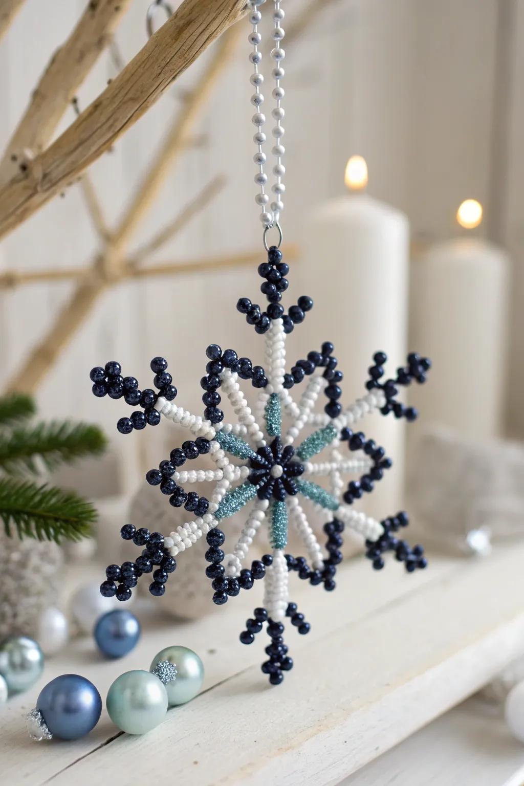Add a touch of winter magic with this elegant midnight snowflake ornament, perfect for minimalist holiday decor.