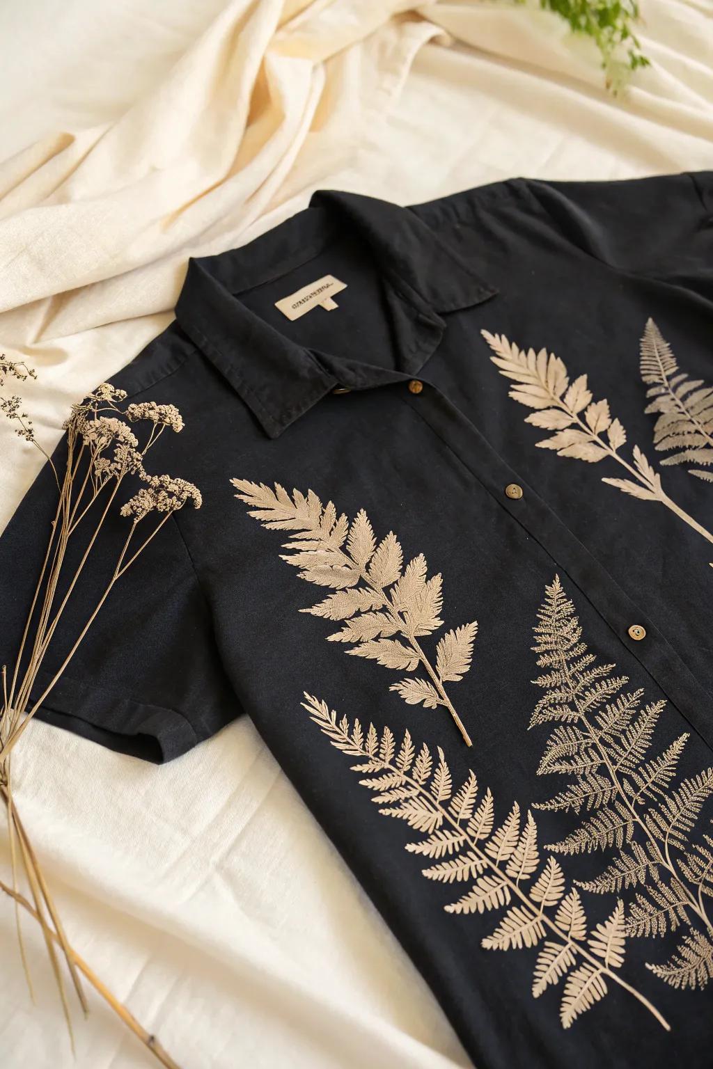 Capture nature's elegance with this minimalist bleach-dye technique, perfect for creating a unique, organic design on your black shirt.