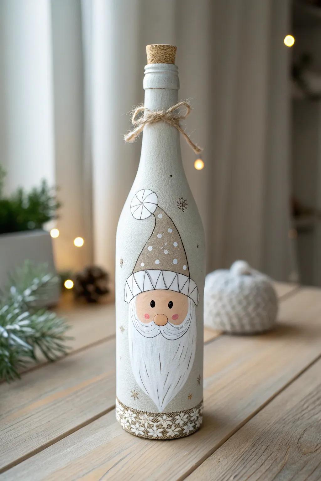 Discover the art of themed bottle crafts with a minimalist Santa touch - where elegance meets creativity!