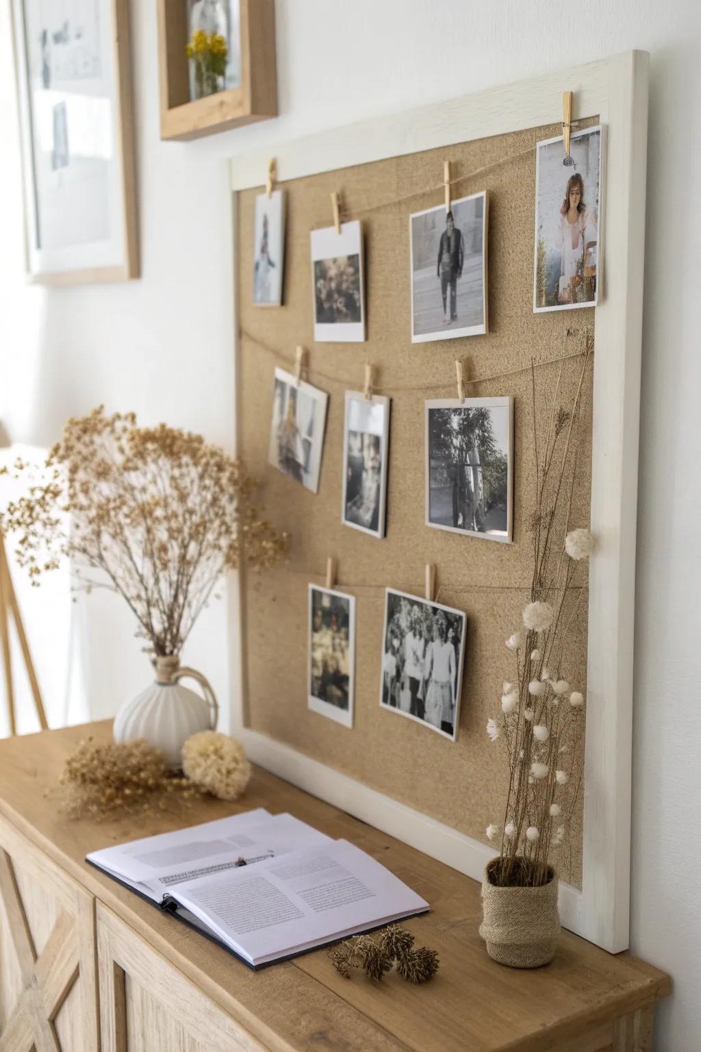 Transform your hallway into a cozy gallery with a personalized burlap bulletin board.
