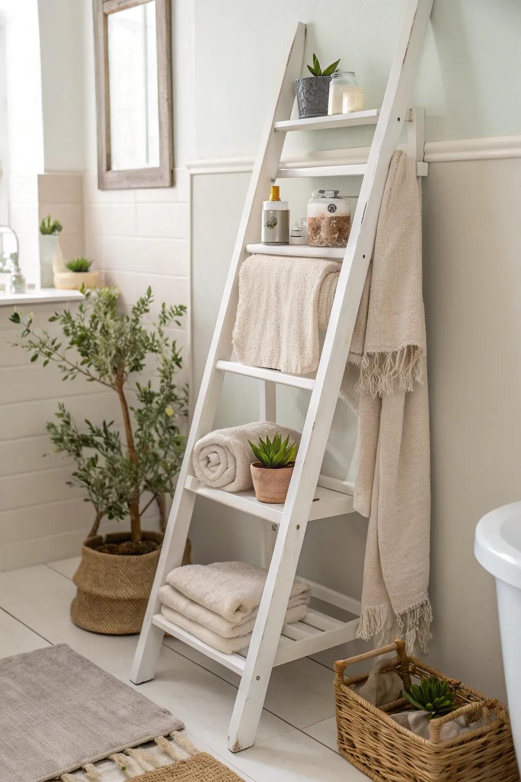 Transform your space with a chic DIY ladder shelf, blending minimalist style with bohemian charm.