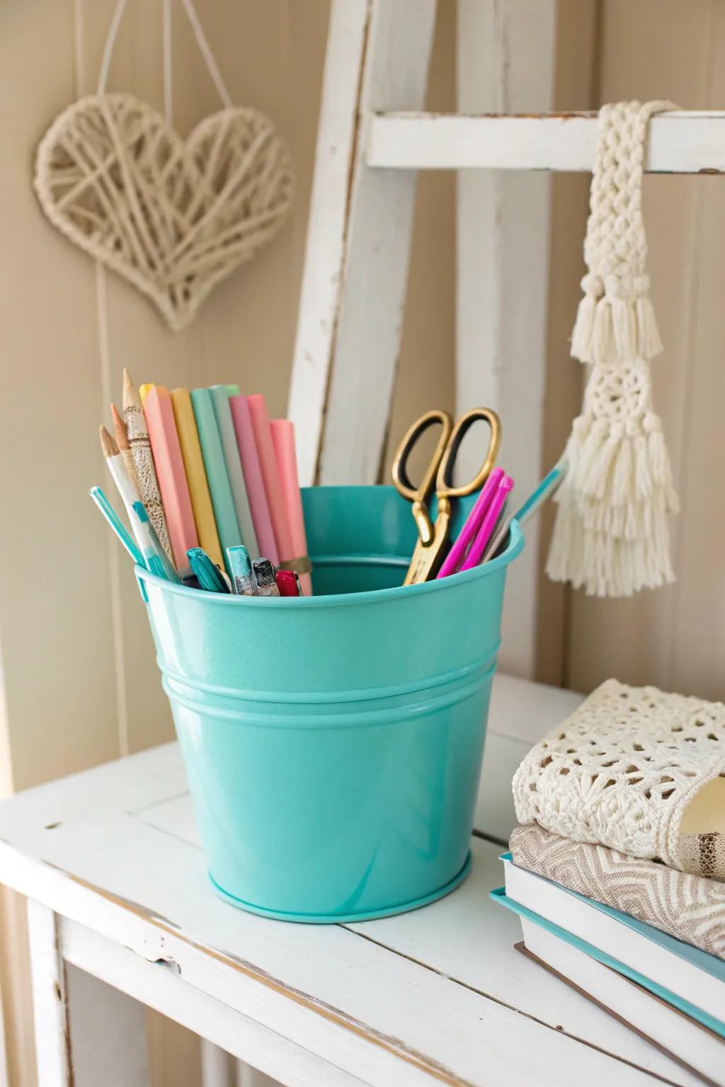 Transform your space with colorful, upcycled ice cream bucket organizers!