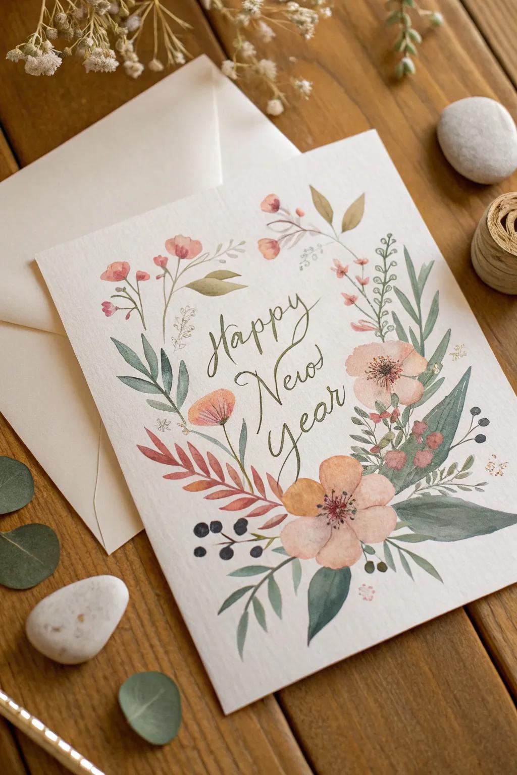 Start the year with Botanical Bliss: A handcrafted card with soothing floral motifs.