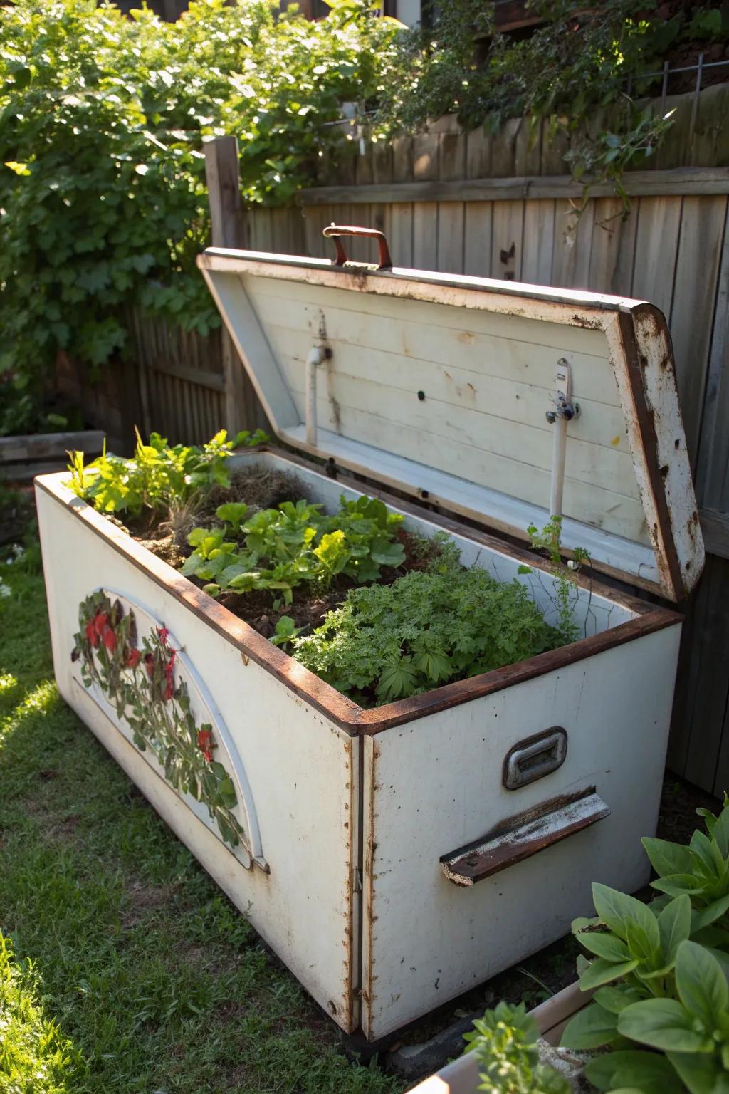 From Frozen to Flourishing: Transform your old freezer into a stunning garden centerpiece.